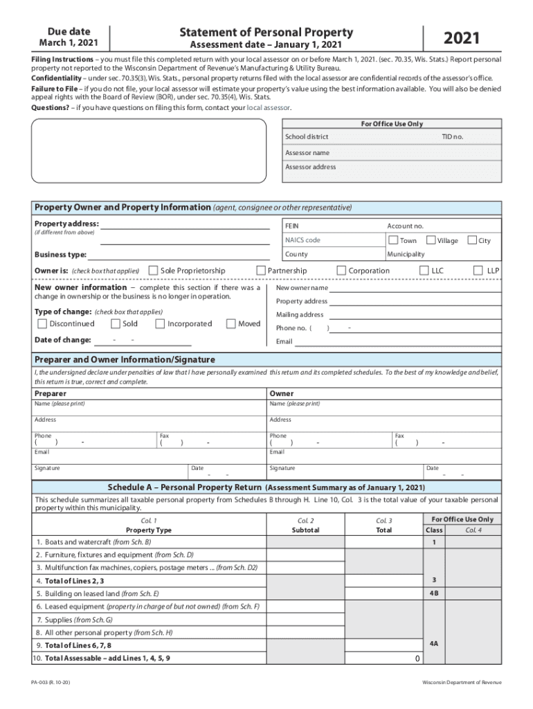  PA 003 Wisconsin Department of Revenue WI Gov 2021