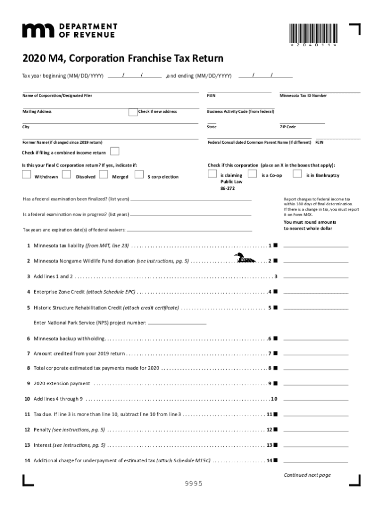  M4, Corporation Franchise Tax Return Corporation Franchise Tax Return 2020