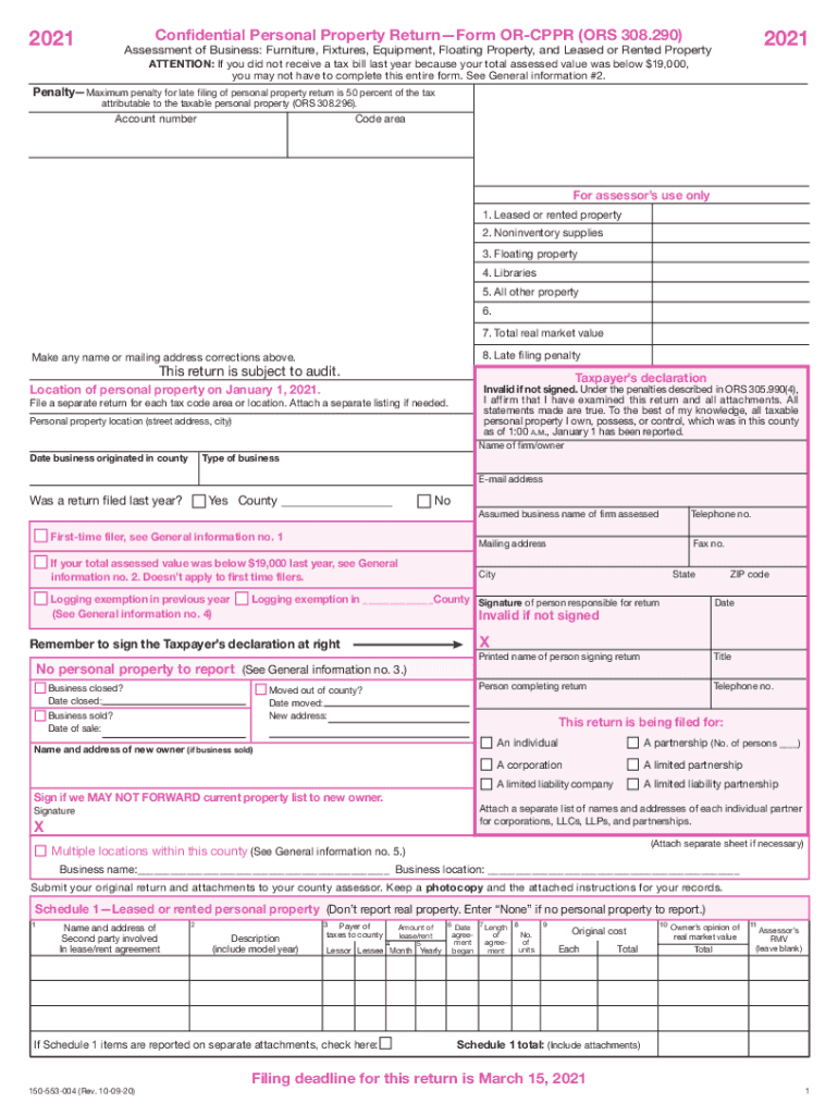  2021 Confidential Personal Property Return, 150 553 004 2021