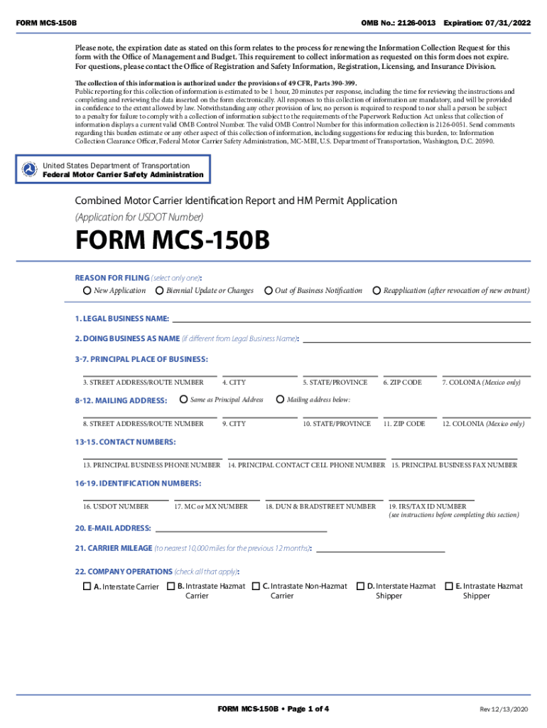 Mcs 150B Fill Out And Sign Printable PDF Template SignNow