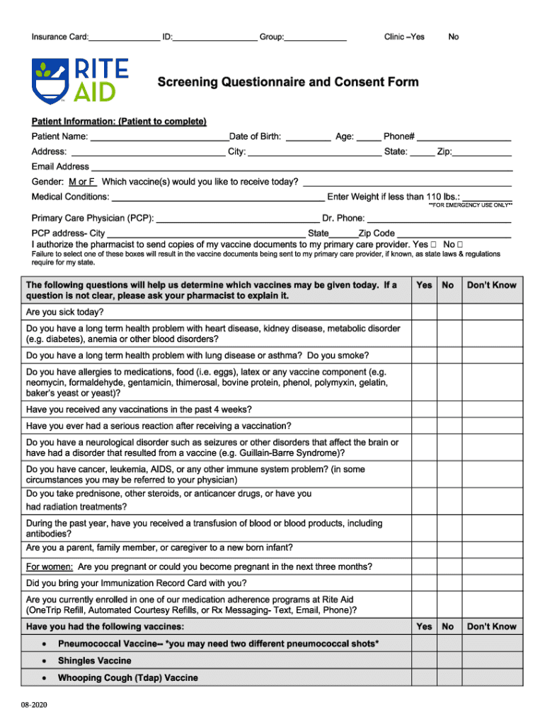  Immunization Screening Form English PDF 2020-2024