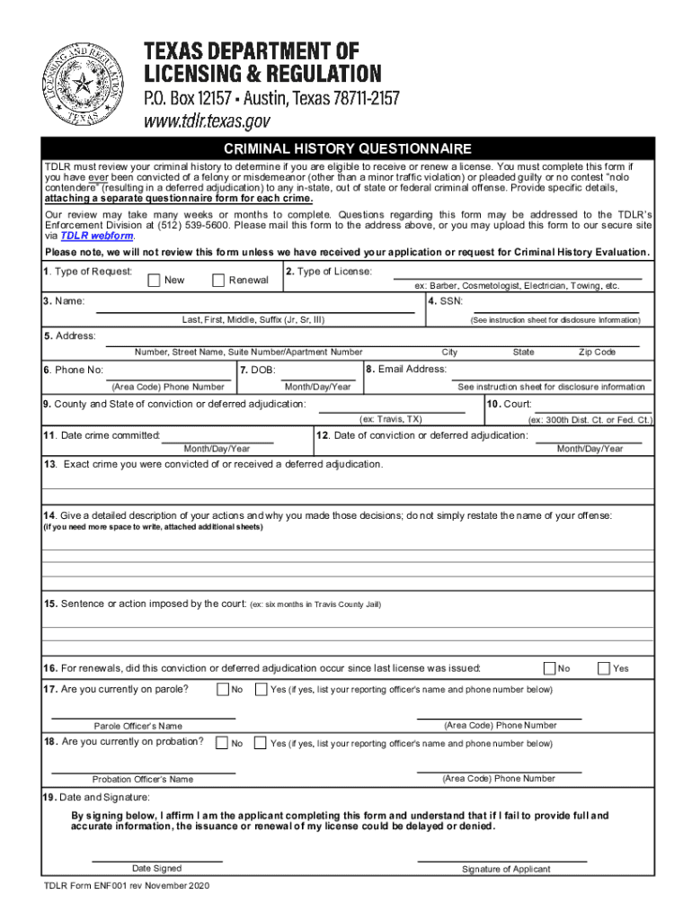 Get and Sign REQUEST for CRIMINAL HISTORY EVALUATION LETTER INSTRUCTIONS 2020-2022 Form