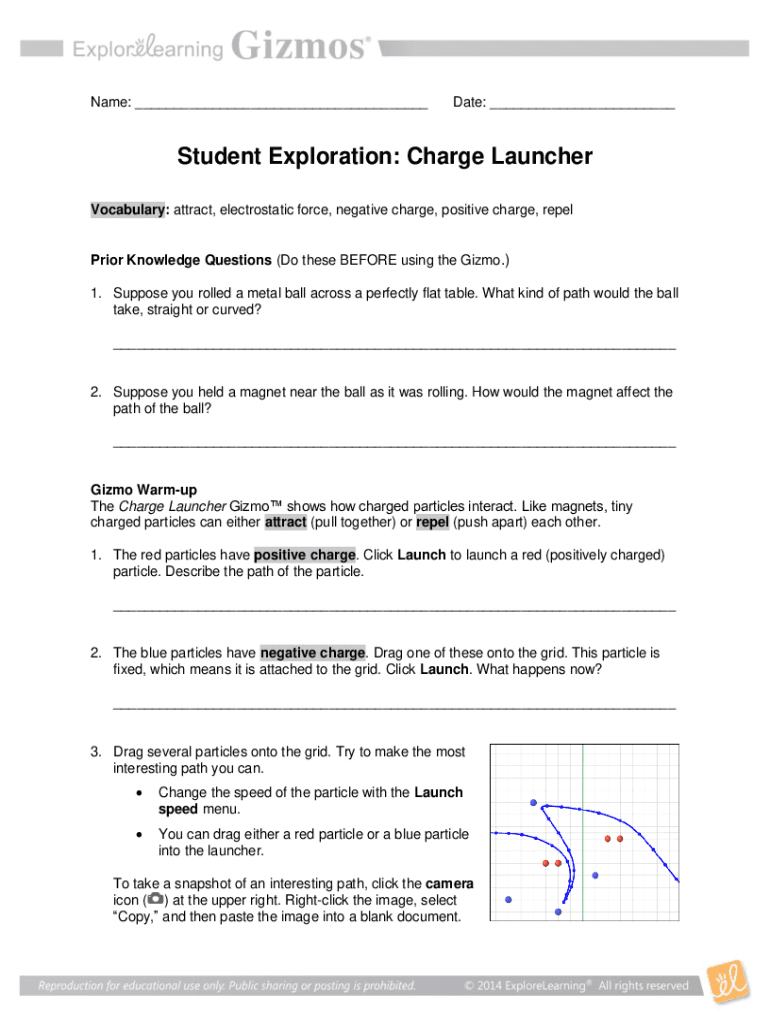 Charge Launcher Gizmo Answer Key  Form