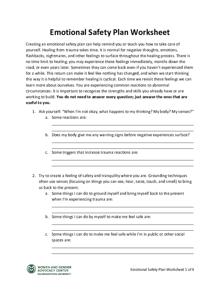 Emotional Safety Plan  Form