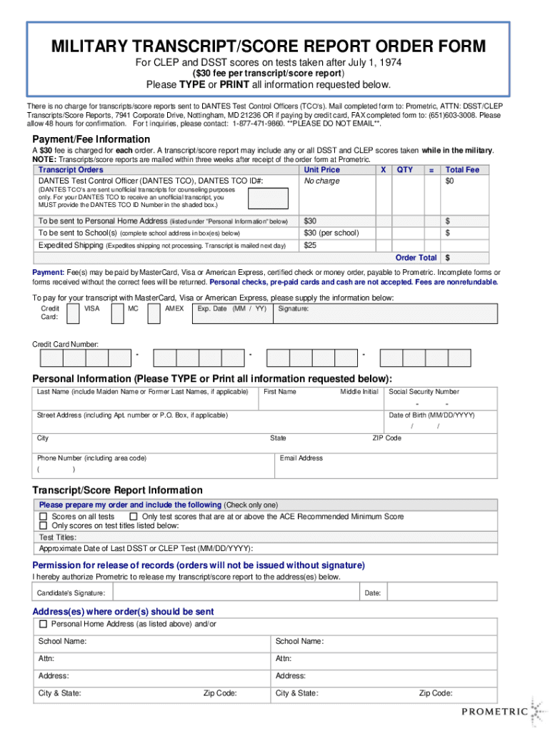 Military Transcript Order  Form