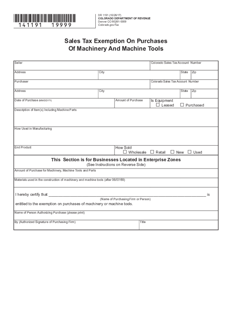 Co Dr1191 Tax Exemption  Form