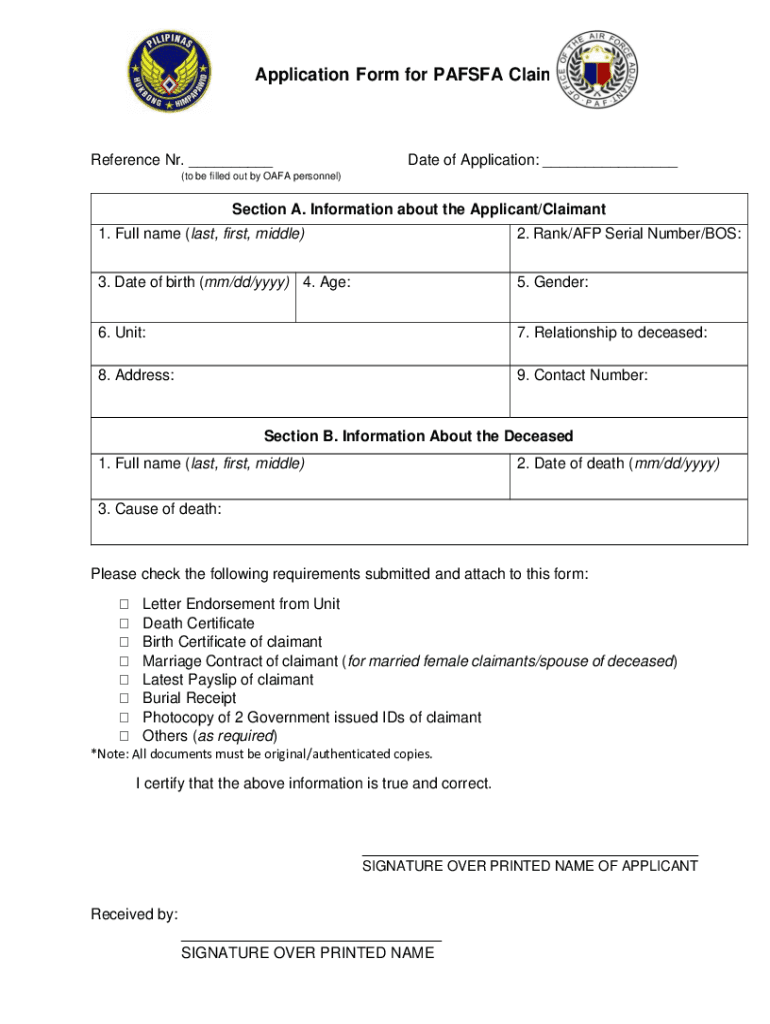 Paf Mrs Claims  Form