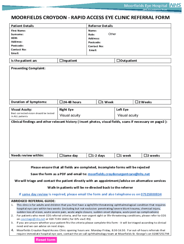 Moorfields Croydon Rapid Access  Form