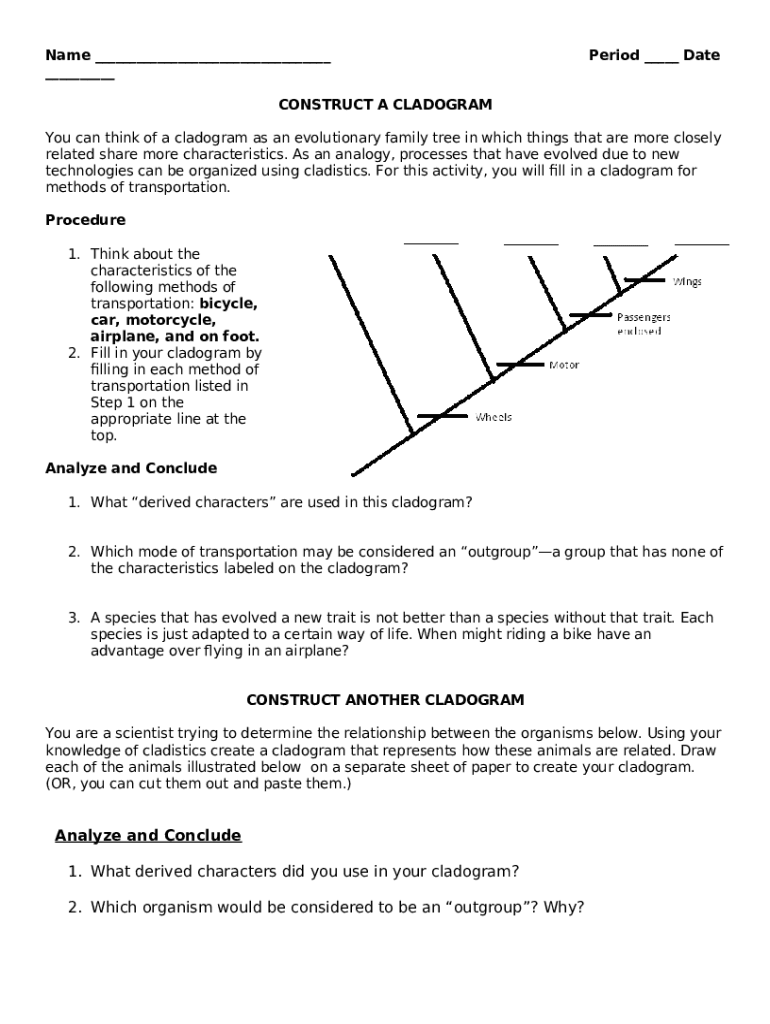 Cladogram Worksheet Answers  Form