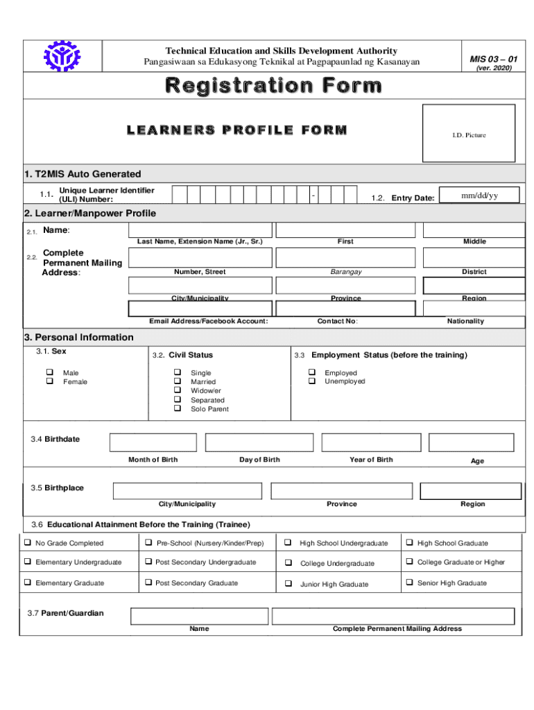Learners Profile Form