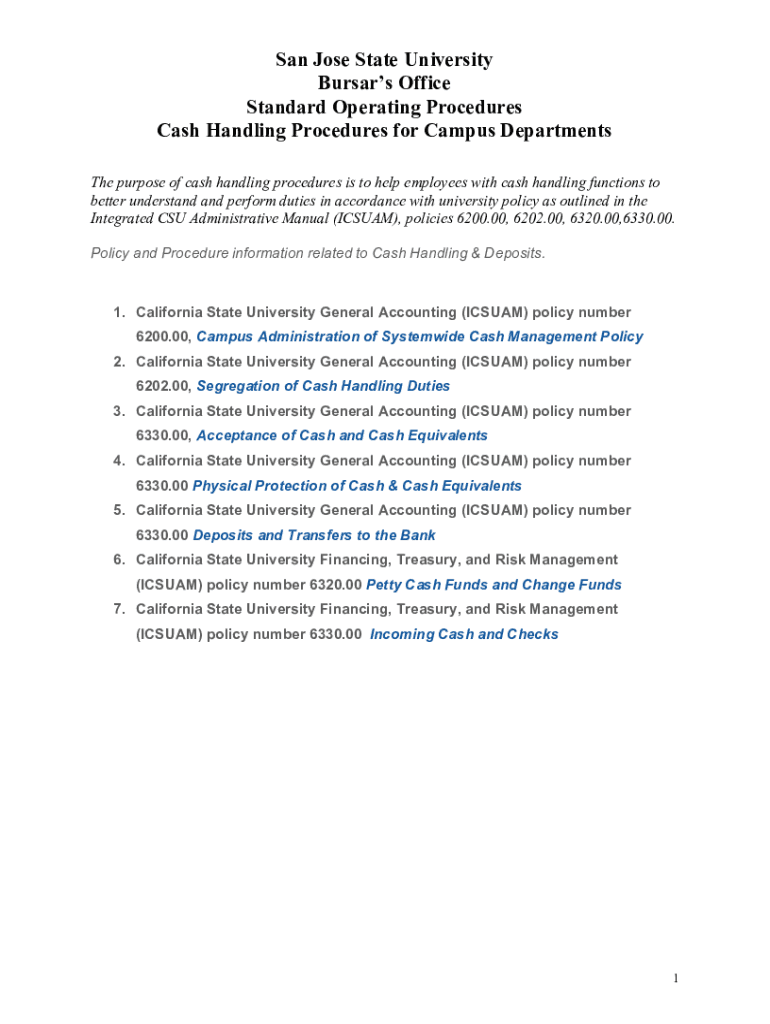  Cash Handling Procedures for Campus Departments 2019-2024