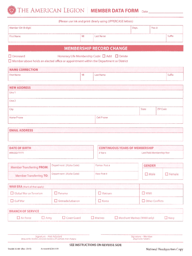  Legion Member Data Form the American Legion 2019-2024