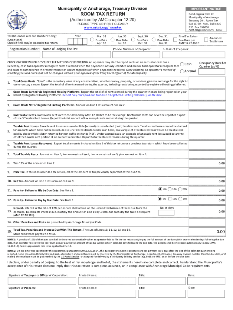  Room Tax Municipality of Anchorage 2019