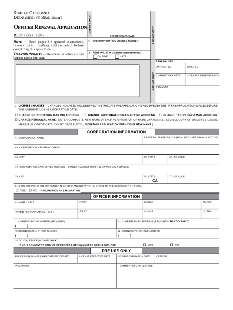  RE 207 California Department of Real Estate CA Gov 2020