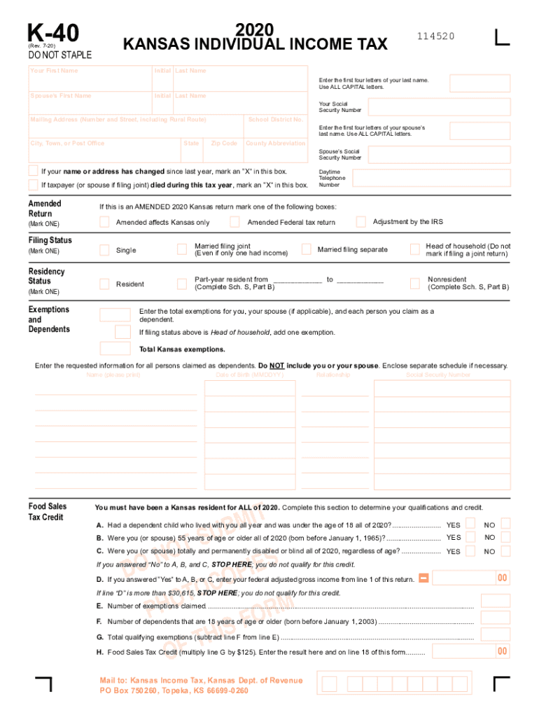  KW 100 Kansas Withholding Tax Guide Kansas Department 2020