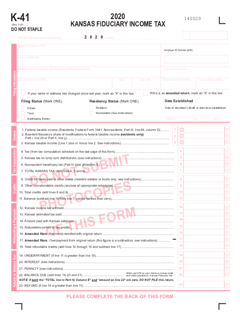  Kansas Department of Revenue Fiduciary 2020