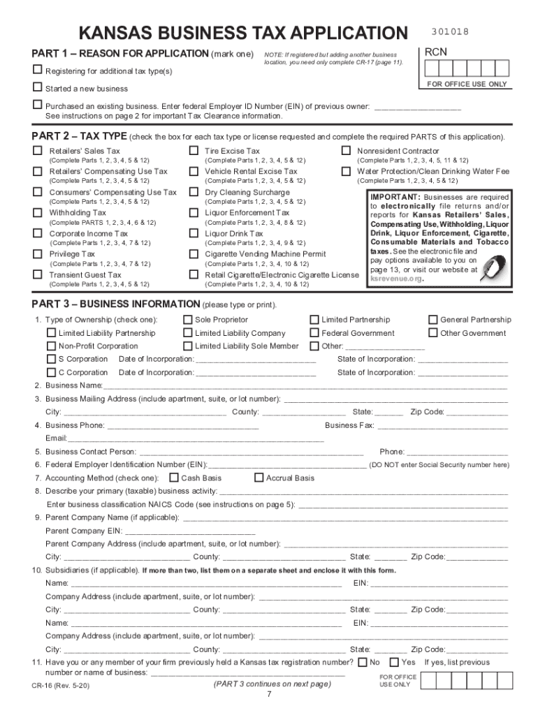  Pub KS 1216 Business Tax Application Rev 5 20 an Important Step in Starting a Business is to Select the Type of Business Structu 2020