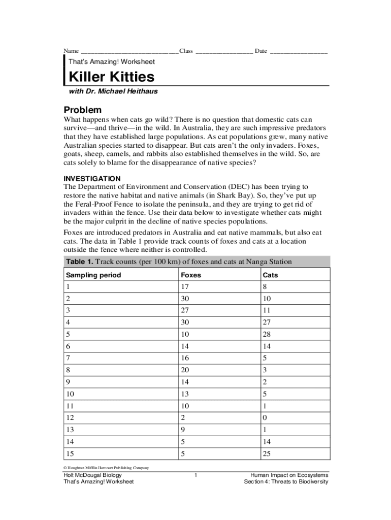 Killer Kitties Worksheet Answer Key  Form