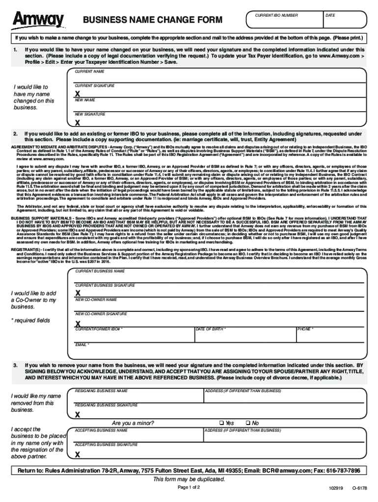 Business Name Change Form US English O 6178