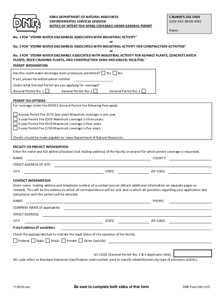  PDF Notice of Intent for NPDES Coverage under General Permit Iowa 2018