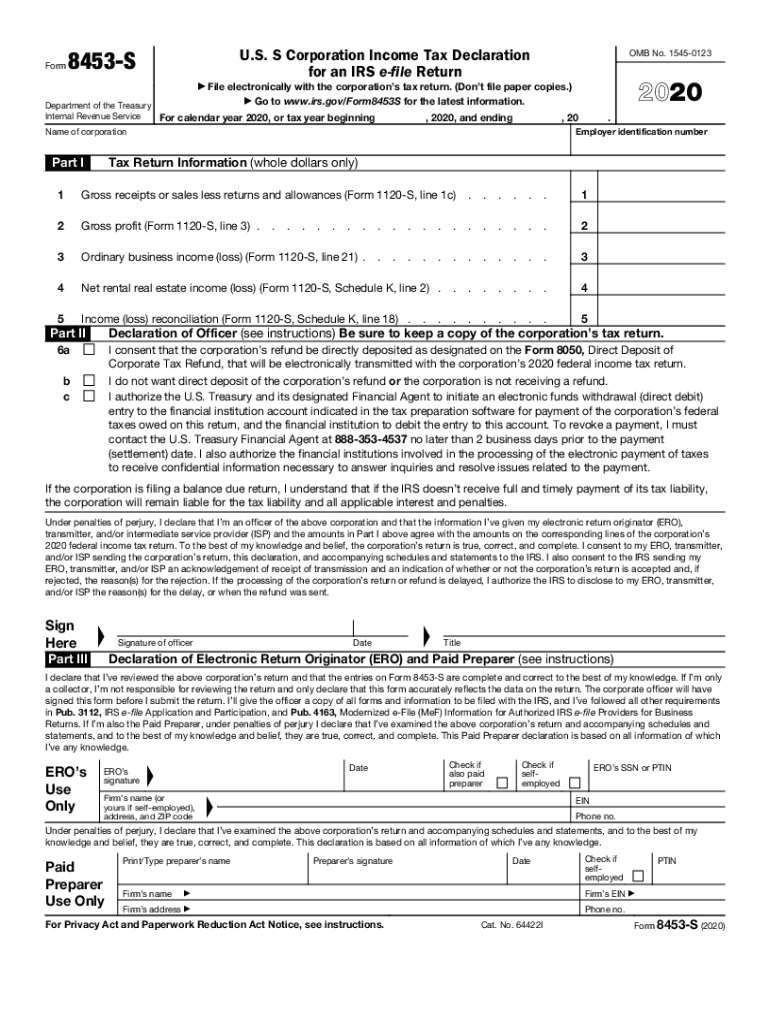  Form 8453 S Internal Revenue Service 2020