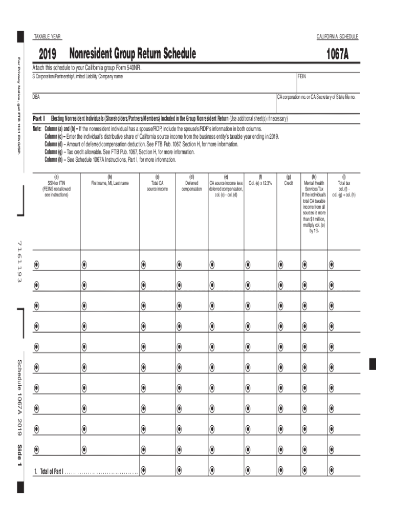 Form 1067A Nonresident Group Return Schedule Form 1067A Nonresident Group Return Schedule 2019