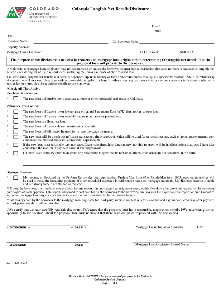 Colorado Tangible Net Benefit Disclosure 20192024 Form Fill Out and