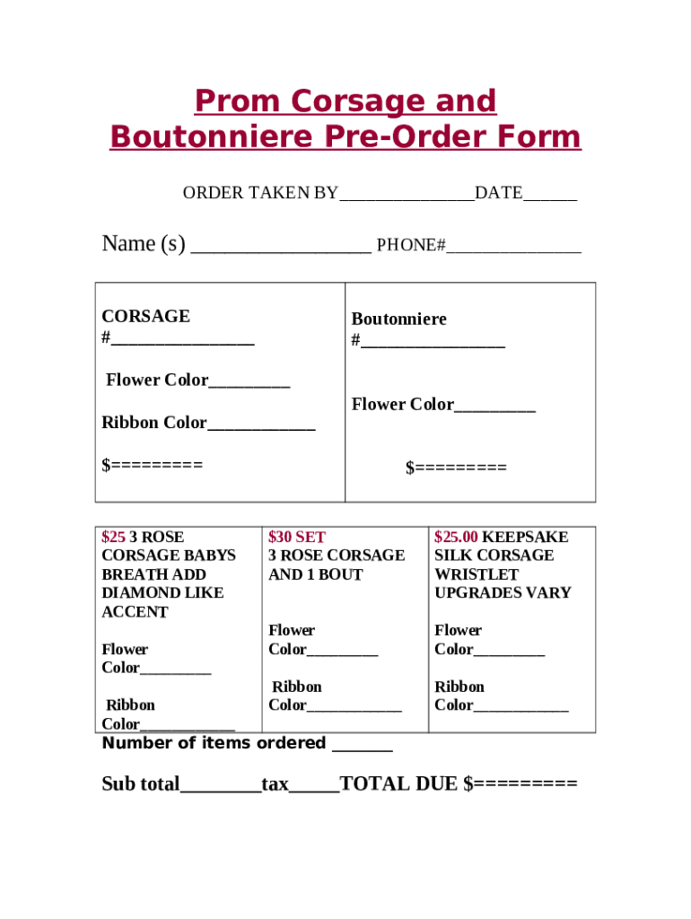 Corsage Template  Form