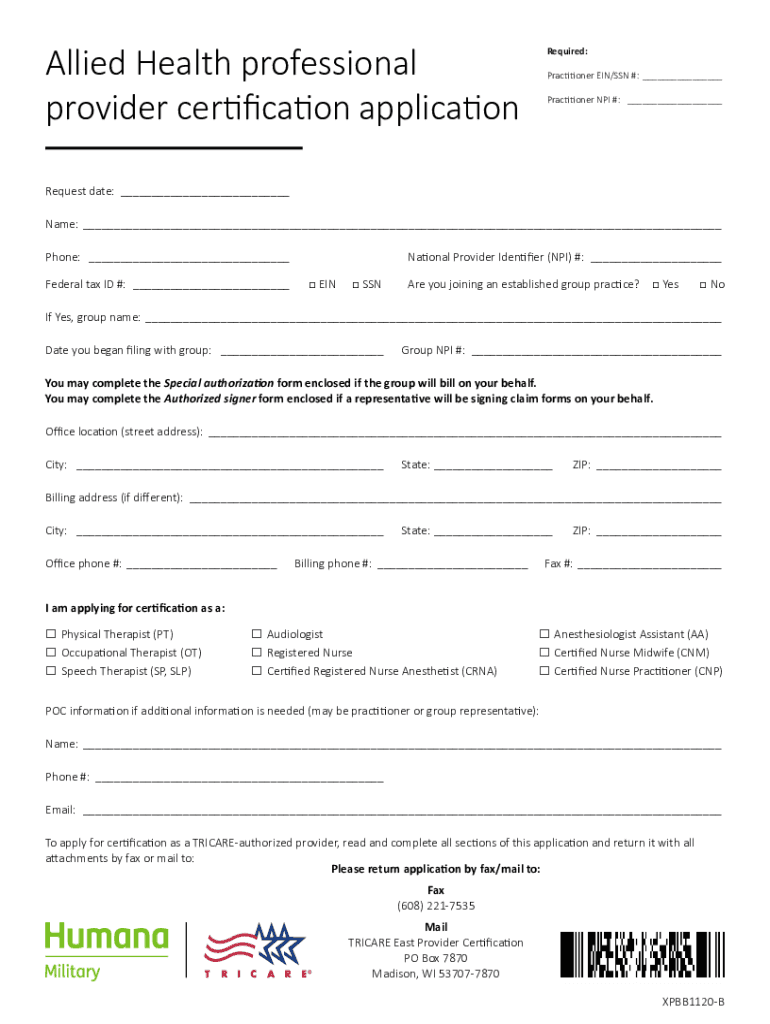 Allied Health Professional Provider Certification Application  Form