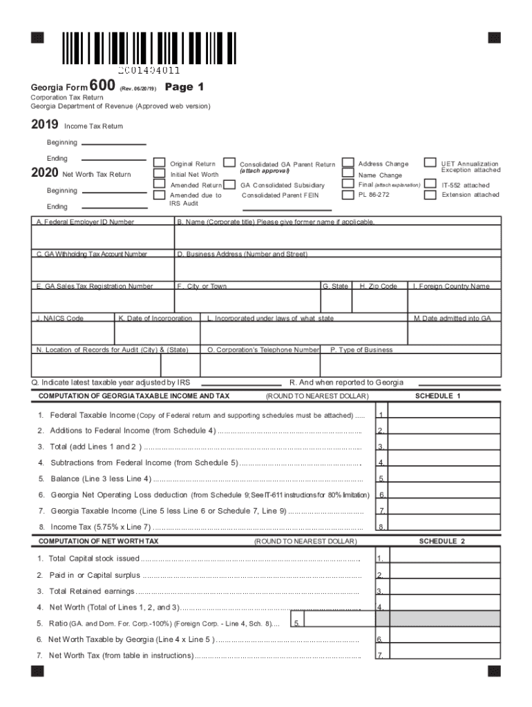  600 Corporation Tax Return Georgia Department of Revenue 2019
