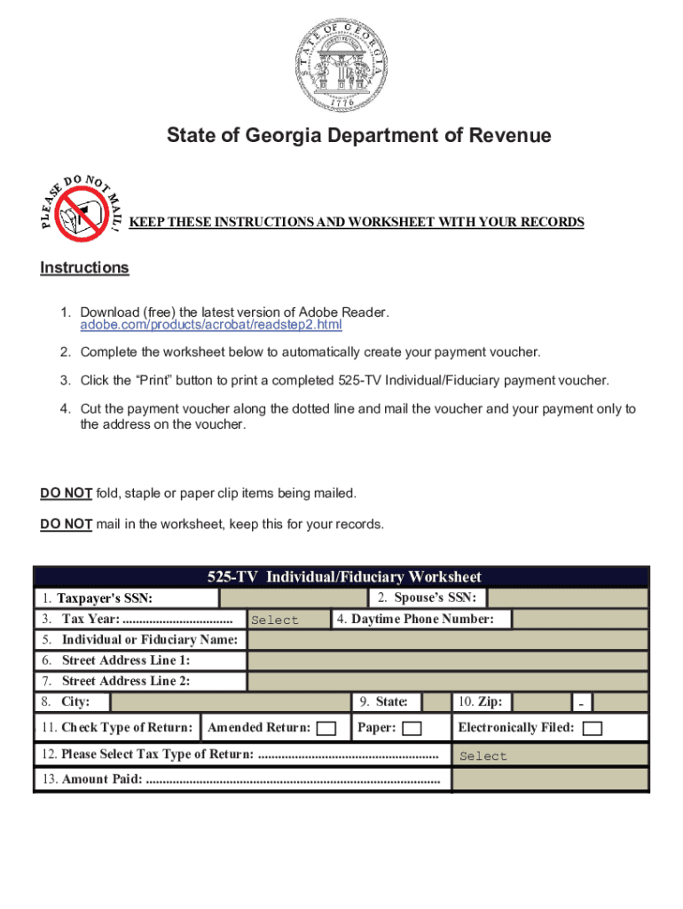  525 TV Individual & Fiduciary Payment Voucher Georgia 2020