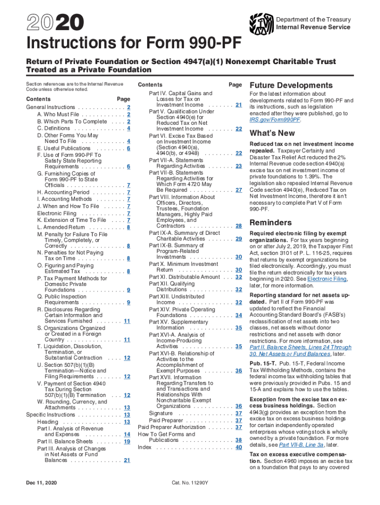  Instructions for Form 990 PF Instructions for Form 990 PF, Return of Private Foundation or Section 4947a1 Nonexempt Charitable T 2020
