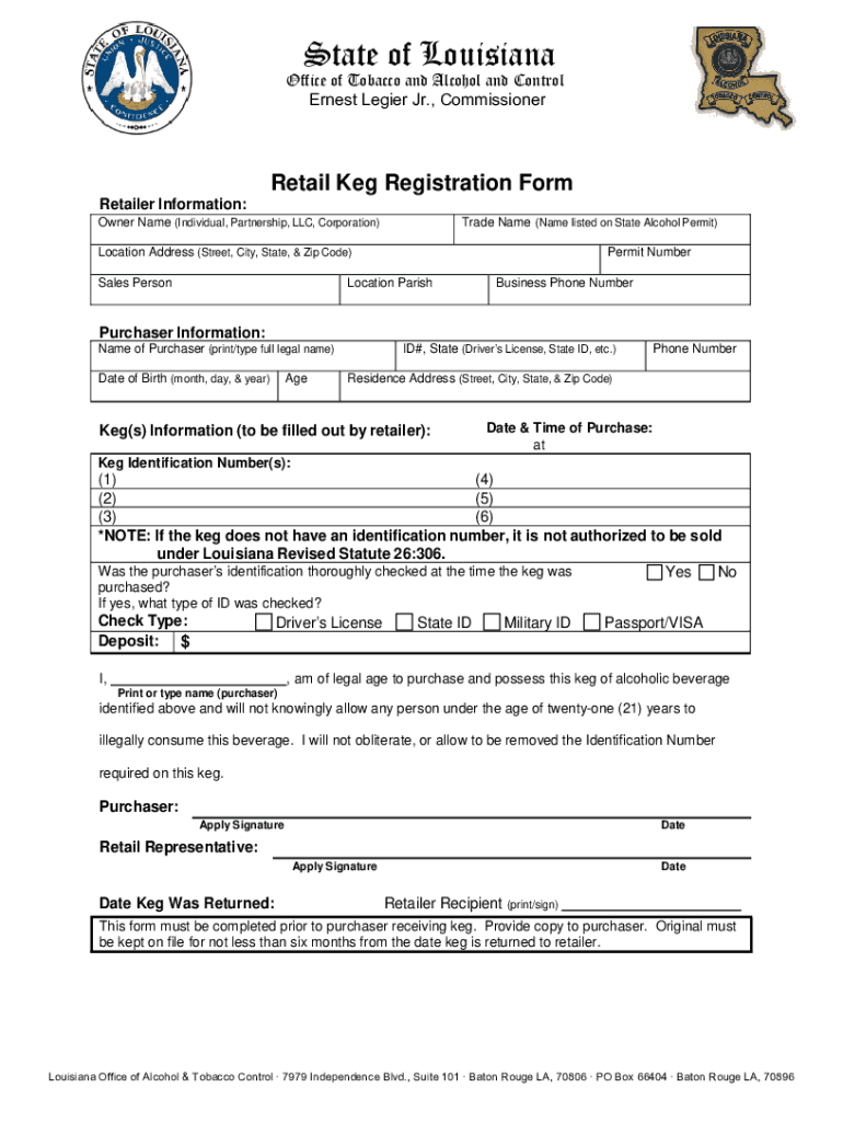 Retail Keg Registration Form