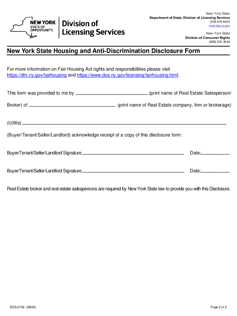 NYS Housing and Anti Discrimination Disclosure Form