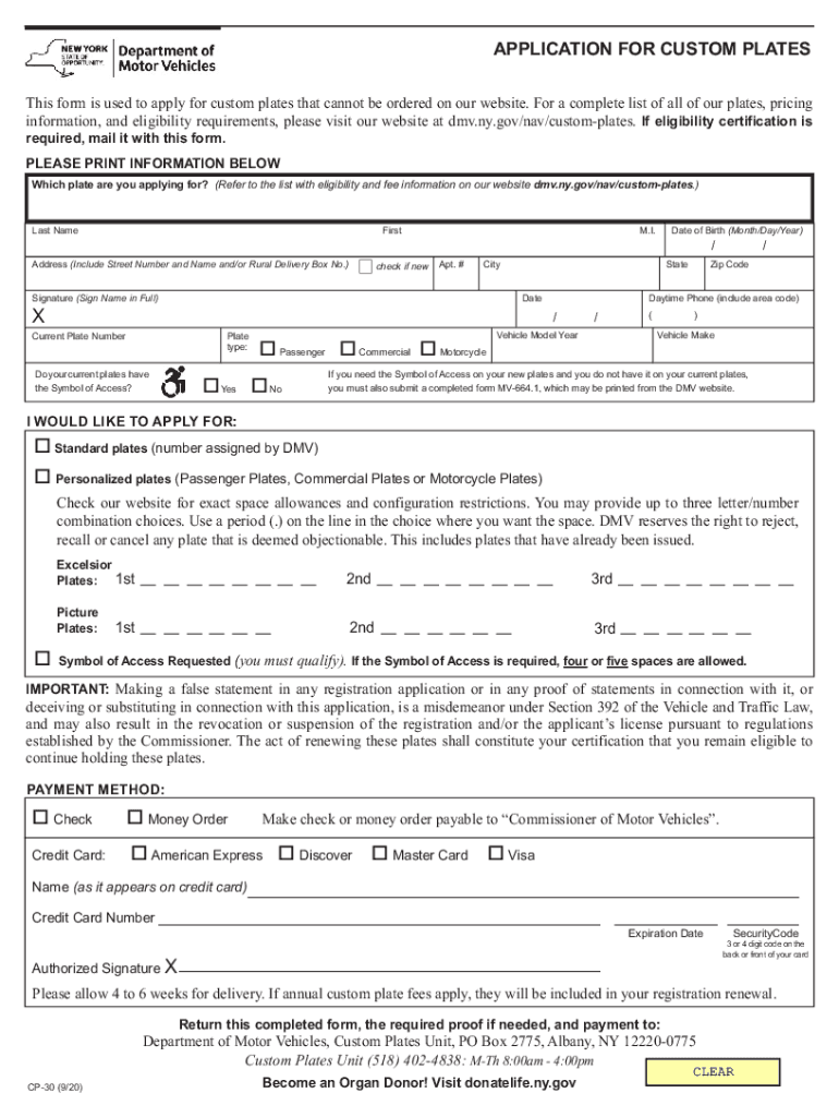  Application for Custom Plates New York DMV NY Gov 2020-2024