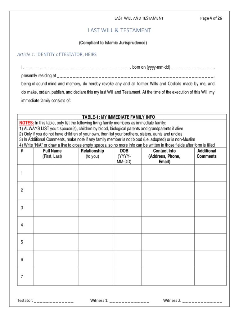 WIA Islamic Will Template V2020 04 02 DOCX  Form