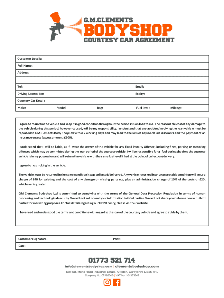 Courtesy Car Agreement Forms Cdr