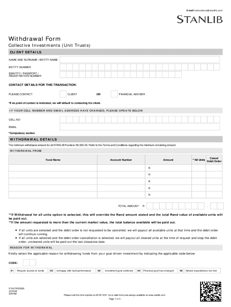 UNIT TRUSTS APPLICATION for a WITHDRAWAL REPURCH  Form