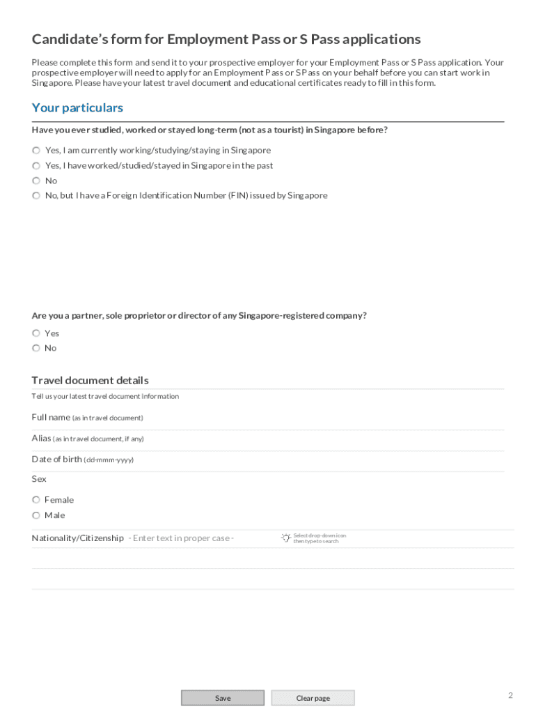Candidate Form for Employment Pass
