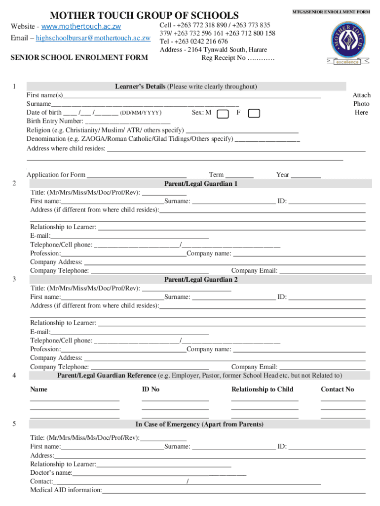 Mother Touch Group of Schools Application Form