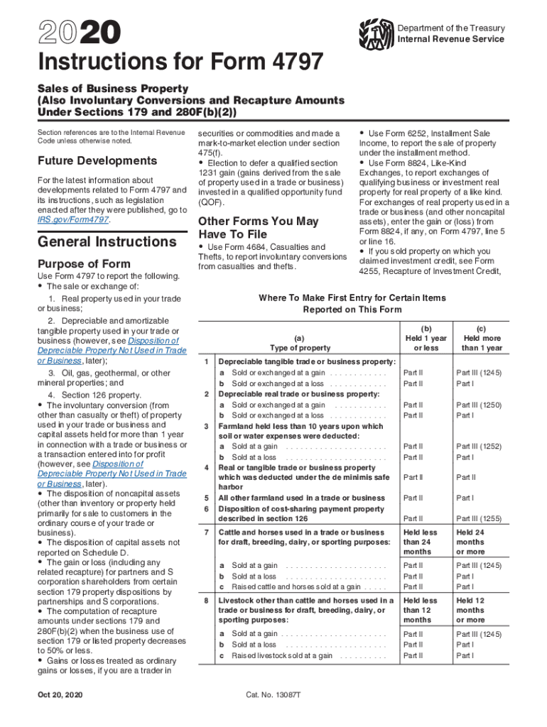  Instructions for Form 4797 Instructions for Form 4797, Sales of Business PropertyAlso Involuntary Conversions and Recapture Amou 2020