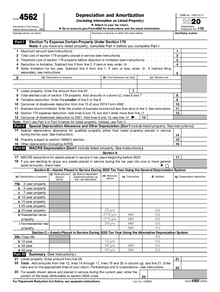  PDF Form 4562, Depreciation and Amortization Internal Revenue Service 2020