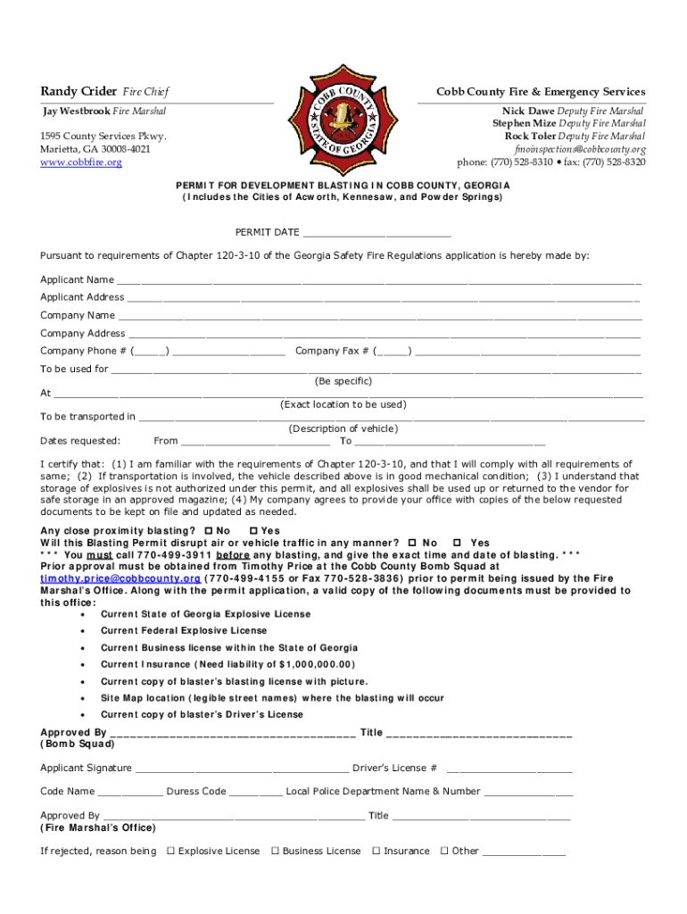 Development Blasting Permit Application 3 16 17  Form