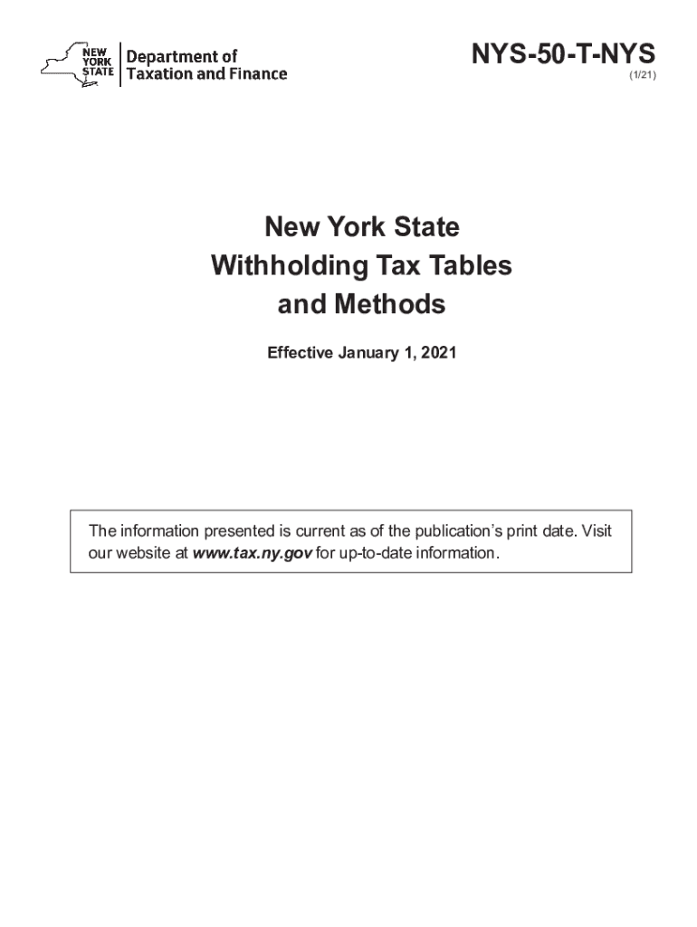  NYS 50 T NYS New York State Withholding Tax Tables and Methods Revised 121 2021