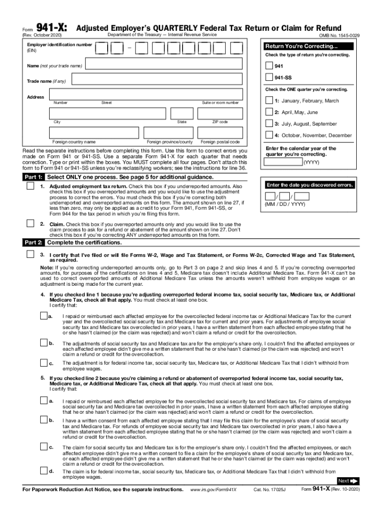 Get and Sign Form 941 X Rev October Internal Revenue Service 2020-2022