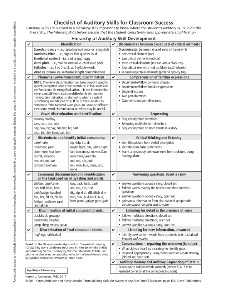 Auditory Skills Checklist  Form