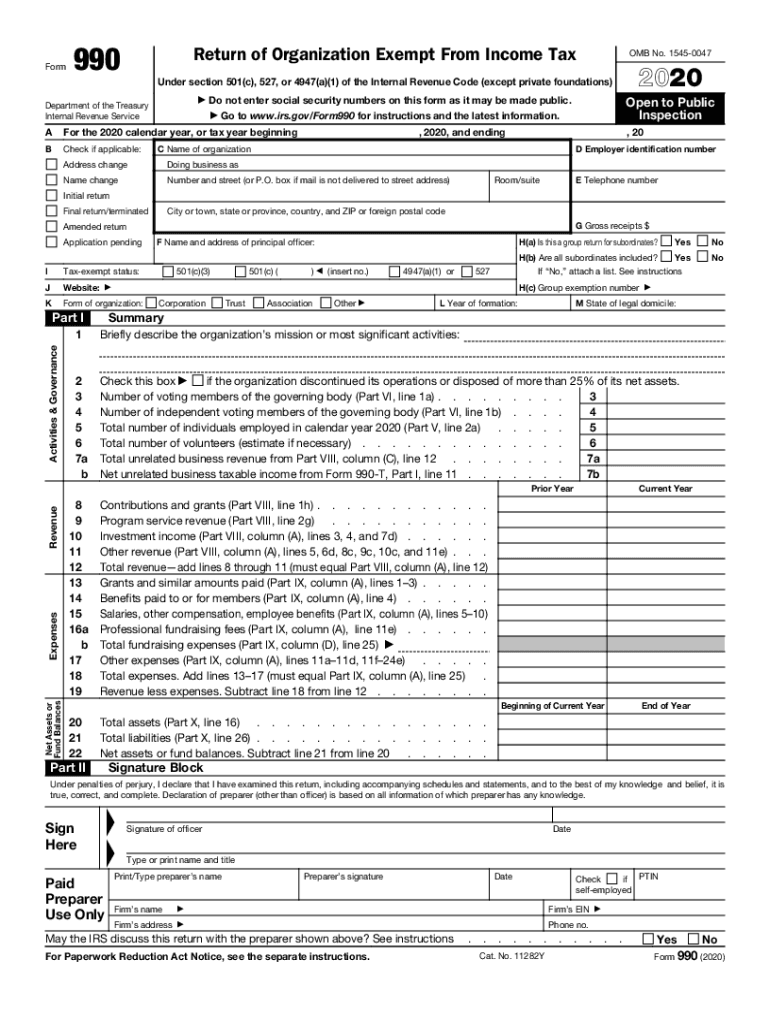 Get and Sign Form 990 Return of Organization Exempt from Income Tax 2020