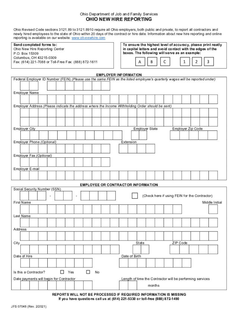 Ohio New Hire Reporting 20212024 Form Fill Out and Sign Printable