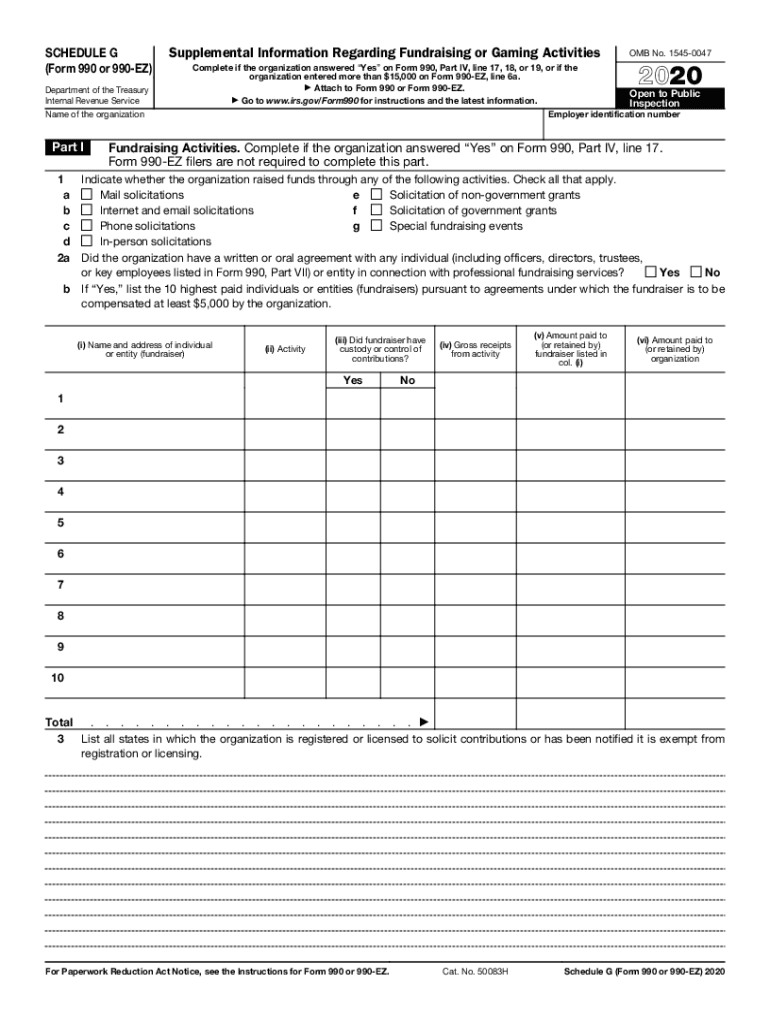  SCHEDULE G Supplemental Information Regarding Form 990 or 2020