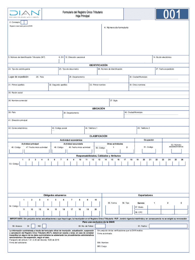 Formulario De Identificaci N Tributaria De Colombia